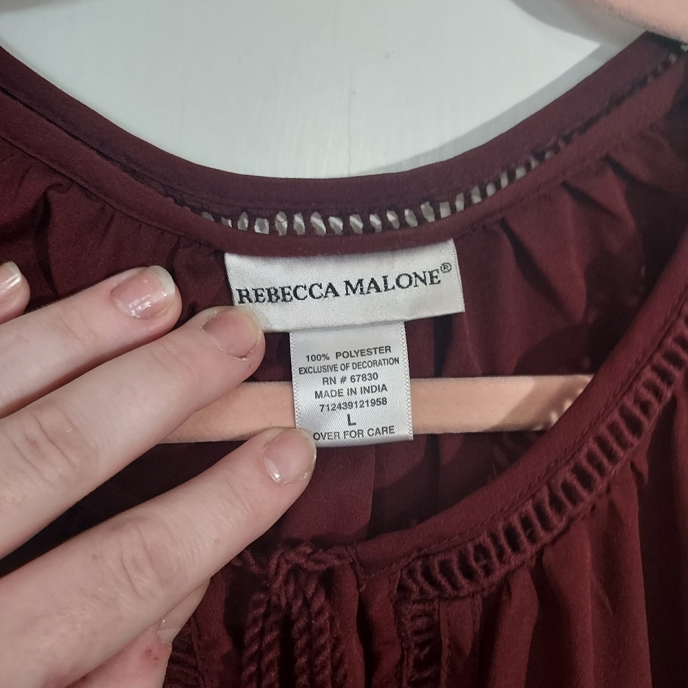 Rebecca Malone Burgundy Tunic Smock Blouse Size Large - Picture 3 of 5